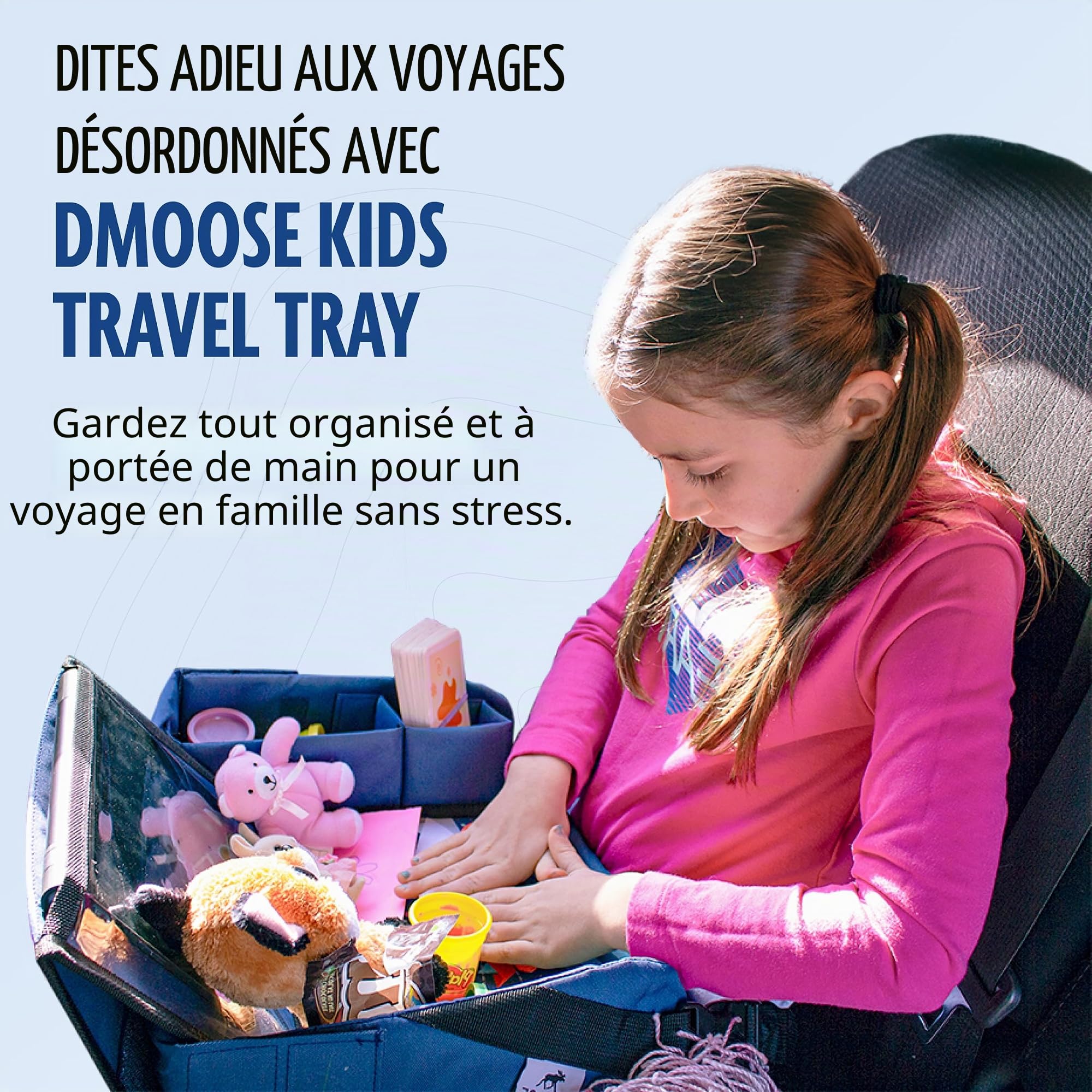 DMoose Siège auto pour table et tout-petits, plateau de voyage pour siège auto, plateau pour avion, accessoires essentiels de bureau de voyage, plateau de table pour enfants Road Trip Activities