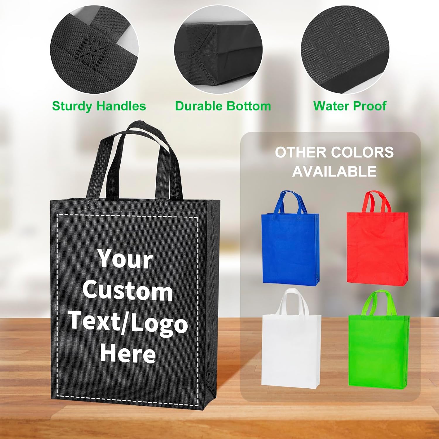 Custom Bags 100 pcs, Non-woven Tote Bags with Text, Pictures, Reusable Tote Bag in Full Color Printing, Perfect for Grocery Shopping, Gift Wrapping & Business Promotion - Image 3