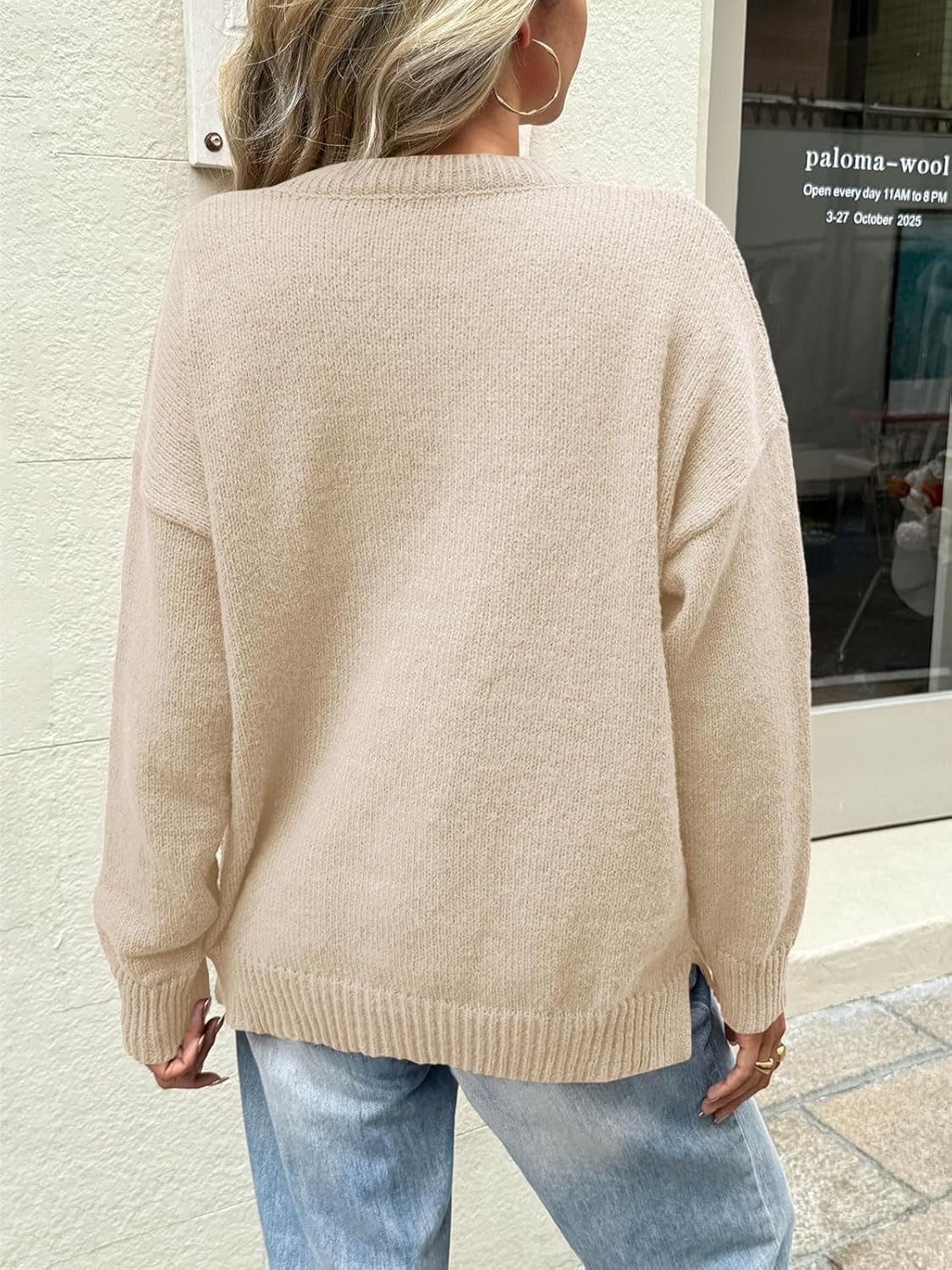 Yousify Womens Fall V Neck Sweaters Casual Knit Long Sleeve Loose Fit Pullover Sweater Tops - Image 4