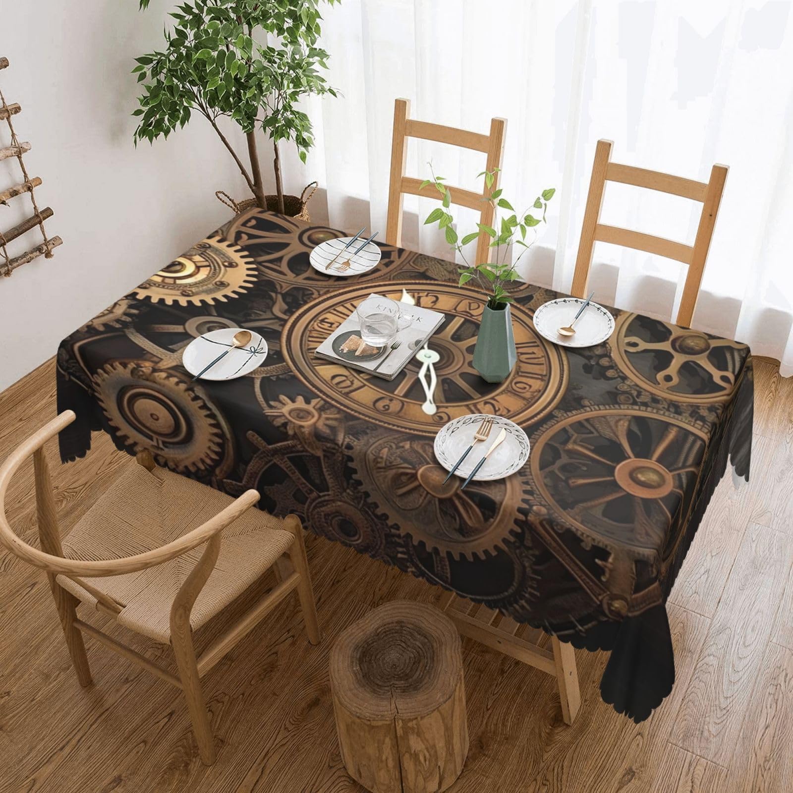 Nappe rectangulaire en polyester style steampunk 137x183cm, finition nappe nappe premium