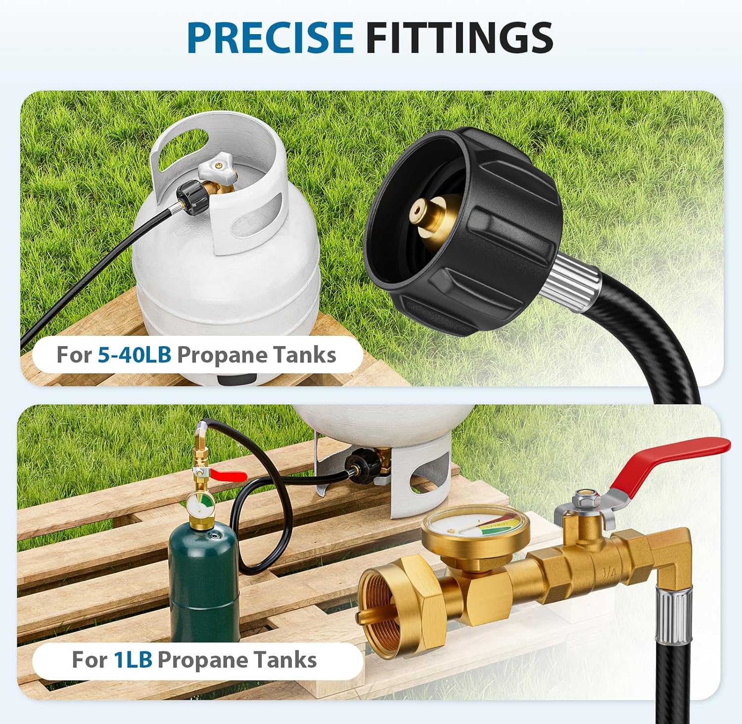 Propane Refill Adapter with Valve and Gauge, 3 FT Propane Tank Refill Adapter Hose with ON/Off Control Valve, Propane Refill Adapter for 1 lb. Tanks