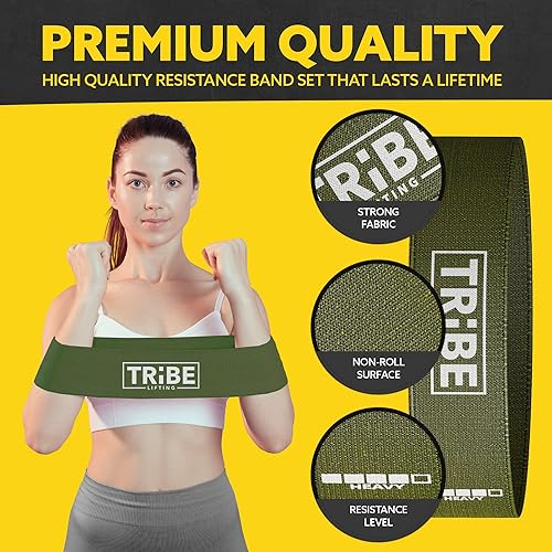 Vista 6 de Tribe Lifting - Bandas de resistencia de tela para glúteos y piernas Juego de 5 bandas de tela para entrenamiento Bandas gruesas de glúteos
