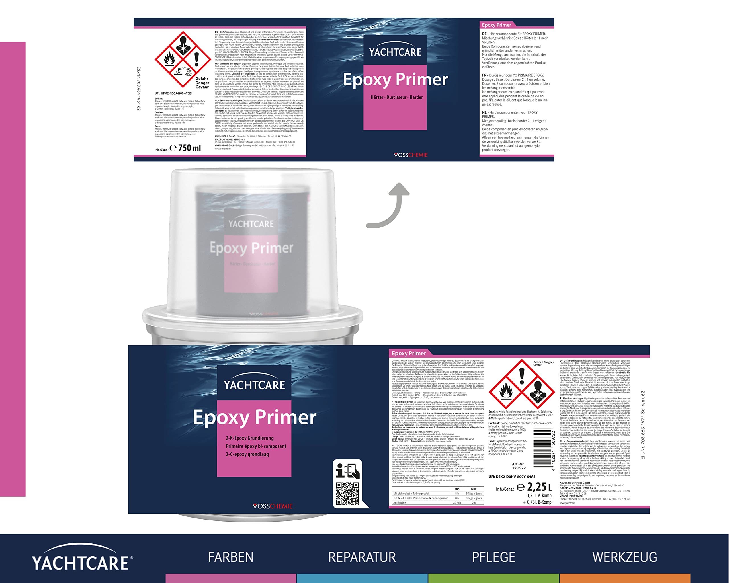 Yachtcare 2-K Epoxy Primer | 2,25L | Weiß | 2-Komponenten Epoxid Grundierung für Antifouling und Lacksysteme | Osmoseschutz