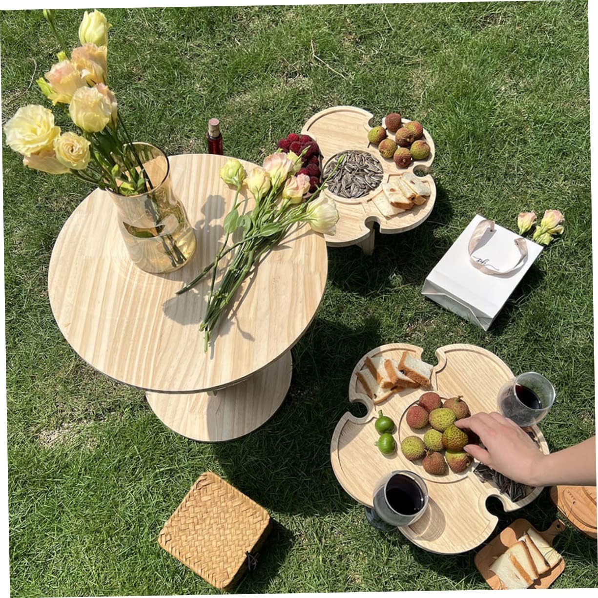 Mikikit Outdoor Portable Folding Picnic Table Multi Function Wine Fruit Storage Desk for Beach Camping and Parties Durable Design Easy to Carry and Use for Outdoor Events