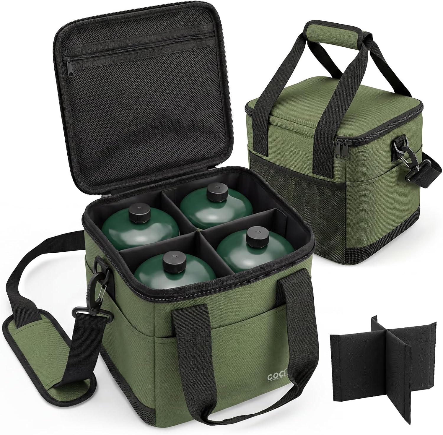 Upgraded Propane Tank Storage Bag, Holds 6 Refillable 1lb Propane Tanks, Ventilated Organizer Bag with compartments, Multi-Pocket Gas Bottle Case for Camping, RV Travel, Cooking & Picnic