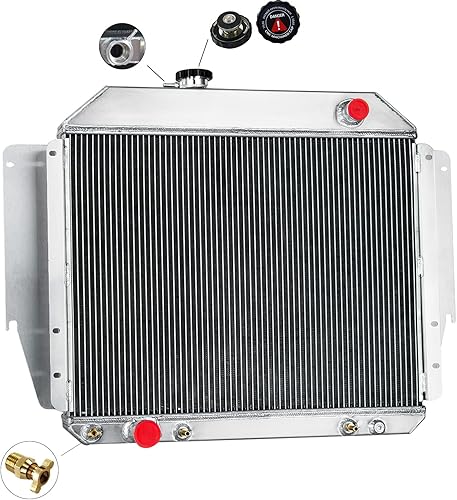 Radiador completo compatible con Ford Van E-150 E-250 E-350 5.0L 5.8L, 4 filas de radiadores de aluminio de 4 filas, radiadores de flujo descendente