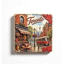 Toronto Cityscape Ceramic Fridge Magnet, Red Streetcar Travel Souvenir Gift
