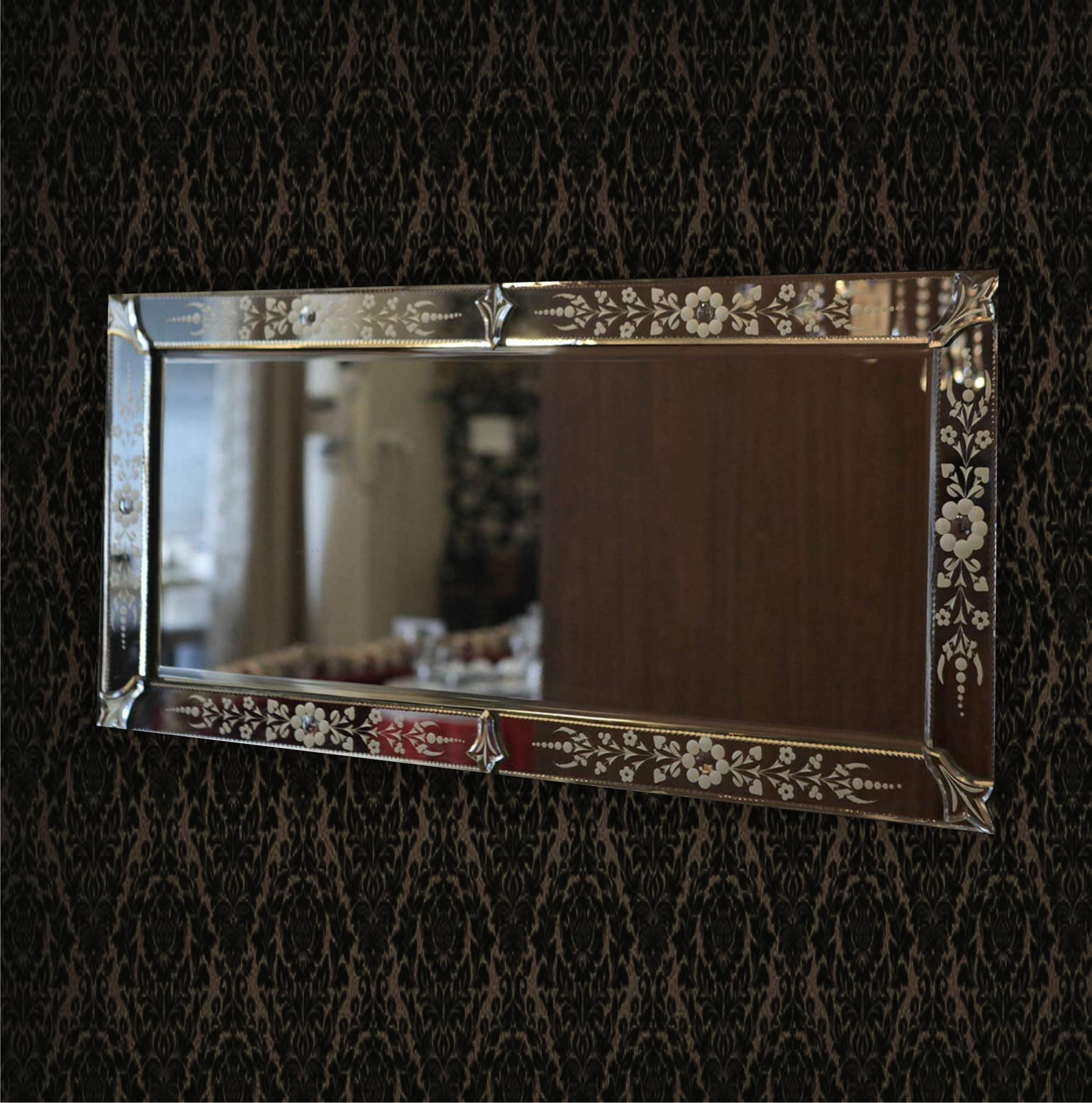 Wood Frame Mirror 32”x22 inch Wall Venetian Rectangular Mirror Decorative Mirror for Wall Decor Bathroom Make Up Vanity Mirror Entryway Venetian Mirror for Living Room (Rectangular)