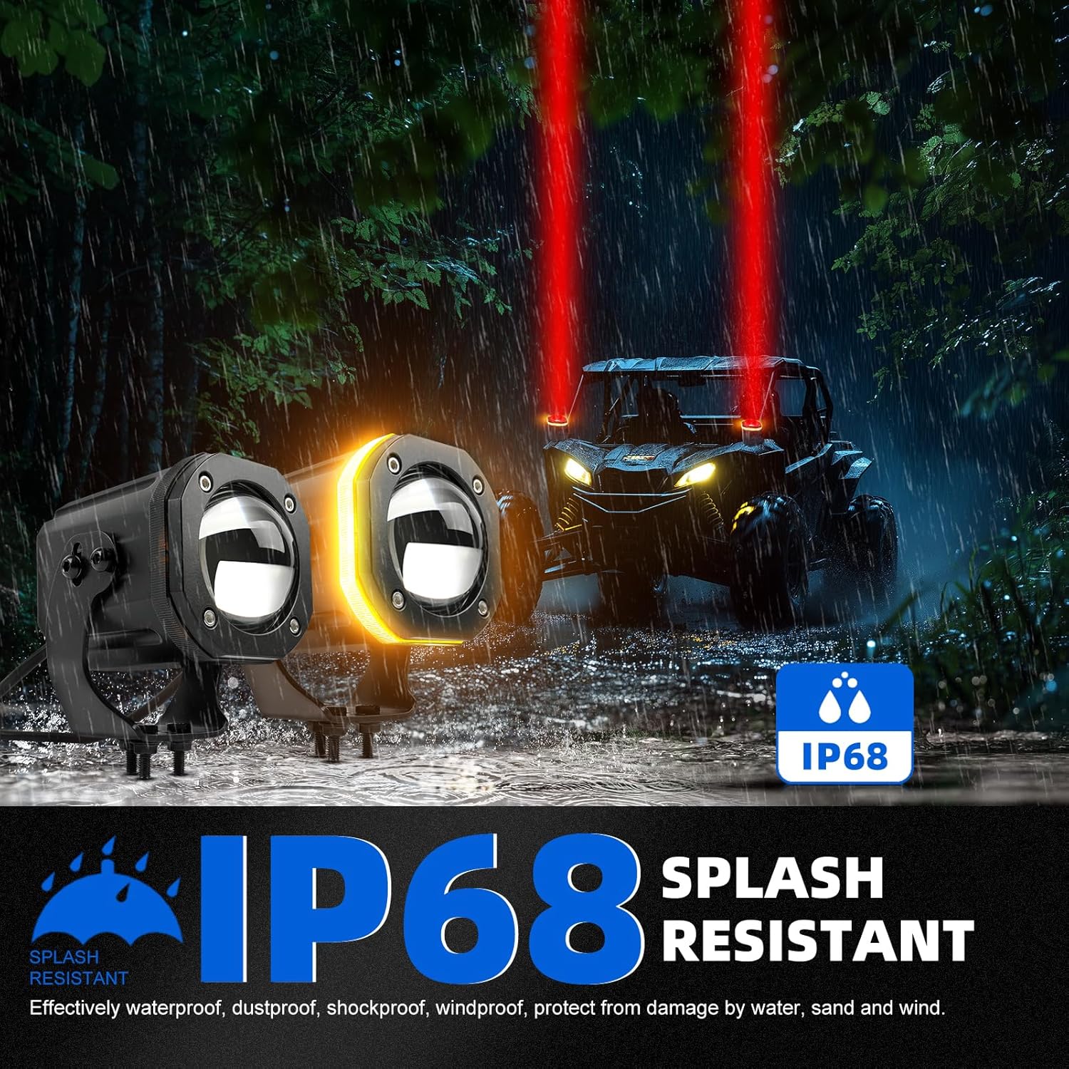 Whipless Led Whip Lights,Spot Beam Pod with Turn Signal Light RGBW Whip Lights for Side by Side with Switch & Remote Chase Light Antenna Whipless Whip for ATV UTV Can am Polaris RZR SXS Golf Cart Jeep