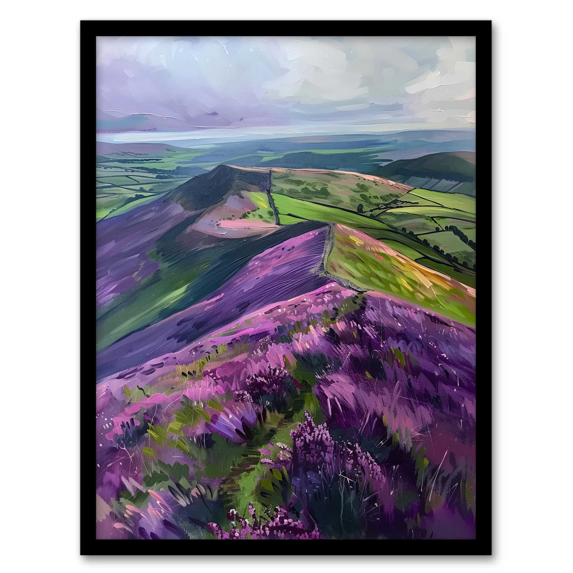 Heather Flowers Mam Tor Peak District Landscape Wall Art Poster Print