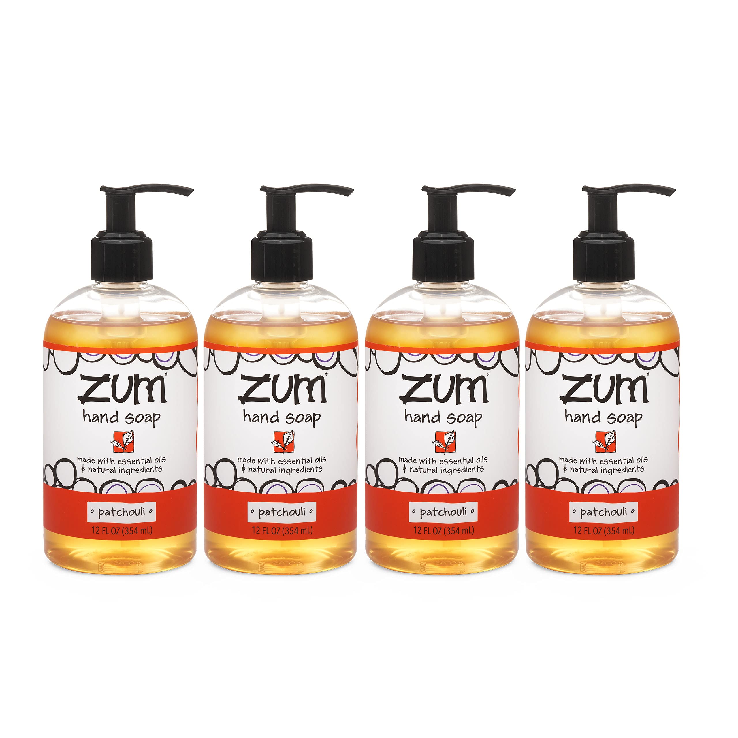 Zum Indigo Wild Hand Soap - Natural Liquid Hand Soap - Perfect Bathroom & Kitchen Hand Soap - Patchouli Scent - 12 oz (4 Pack)