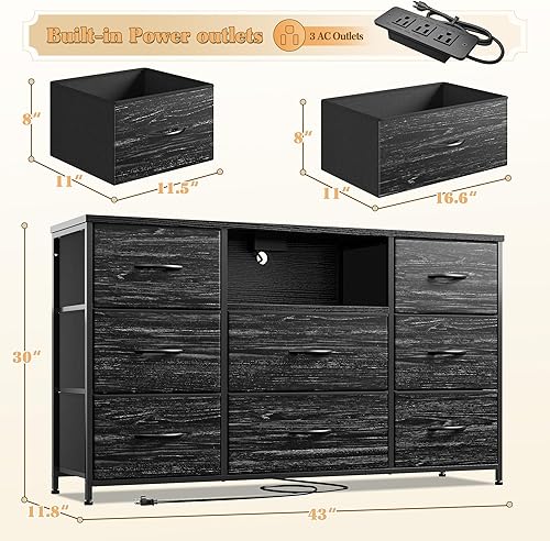 Miniatura 3 de EnHomee Dresser TV Stand with Power Outlet Entertainment Center with 8 Fabric Deep Drawers Media Console for 55" TV Wide Storage Drawer Dresser for