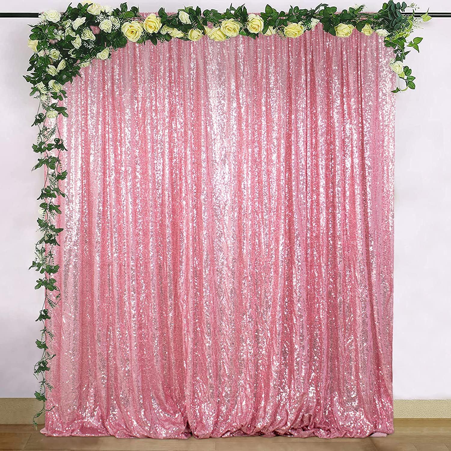 Rideau de fond à paillettes de 3 mm pour fête (rose rouge, 120 x 240 cm)