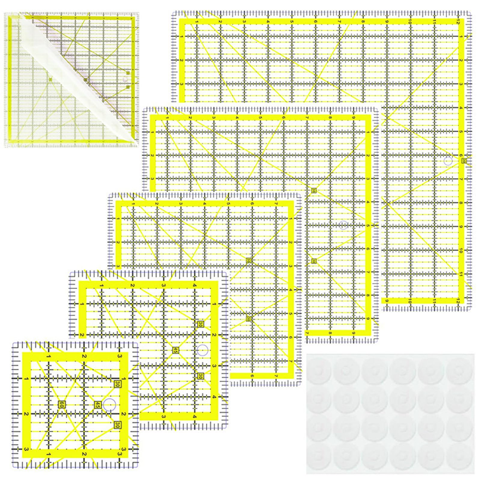 Newft Yellow 6Pcs Clear Acrylic Sewing Ruler Quilting Patchwork Templates Ruler For Fabric Cutting Sewing Measuring Dressmaking Craft Acrylic Quilting