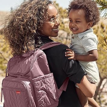 Skip Hop Diaper Bag Backpack: Forma, Multi-Function Baby Travel Bag with Changing Pad & Stroller Attachment, Mauve Mist