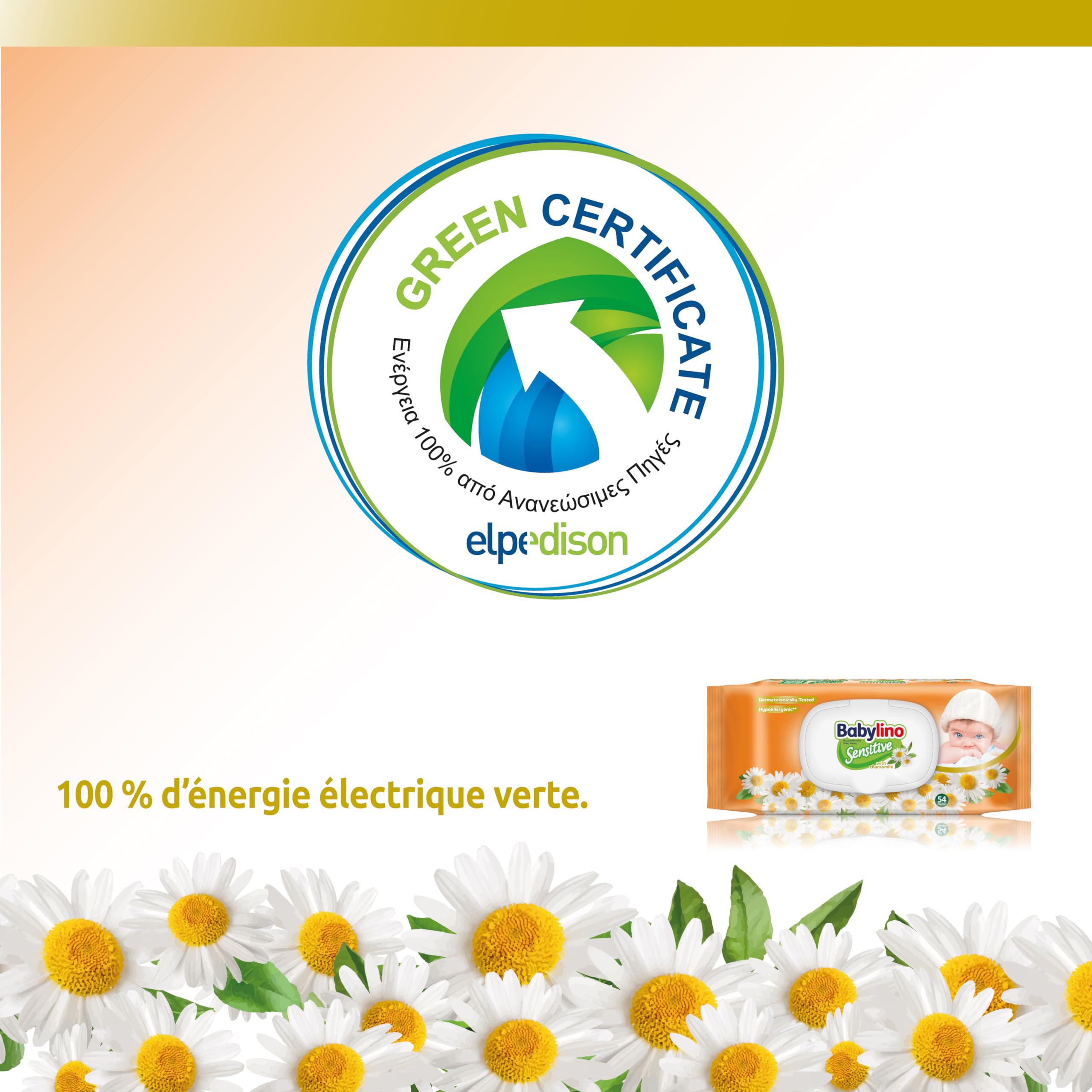 Babylino Sensitive Lingettes au délicat parfum de Camomille, Formule 98% Naturelle qui restaure le pH naturel de la peau, 3 paquets avec capot refermable, 162 lingettes