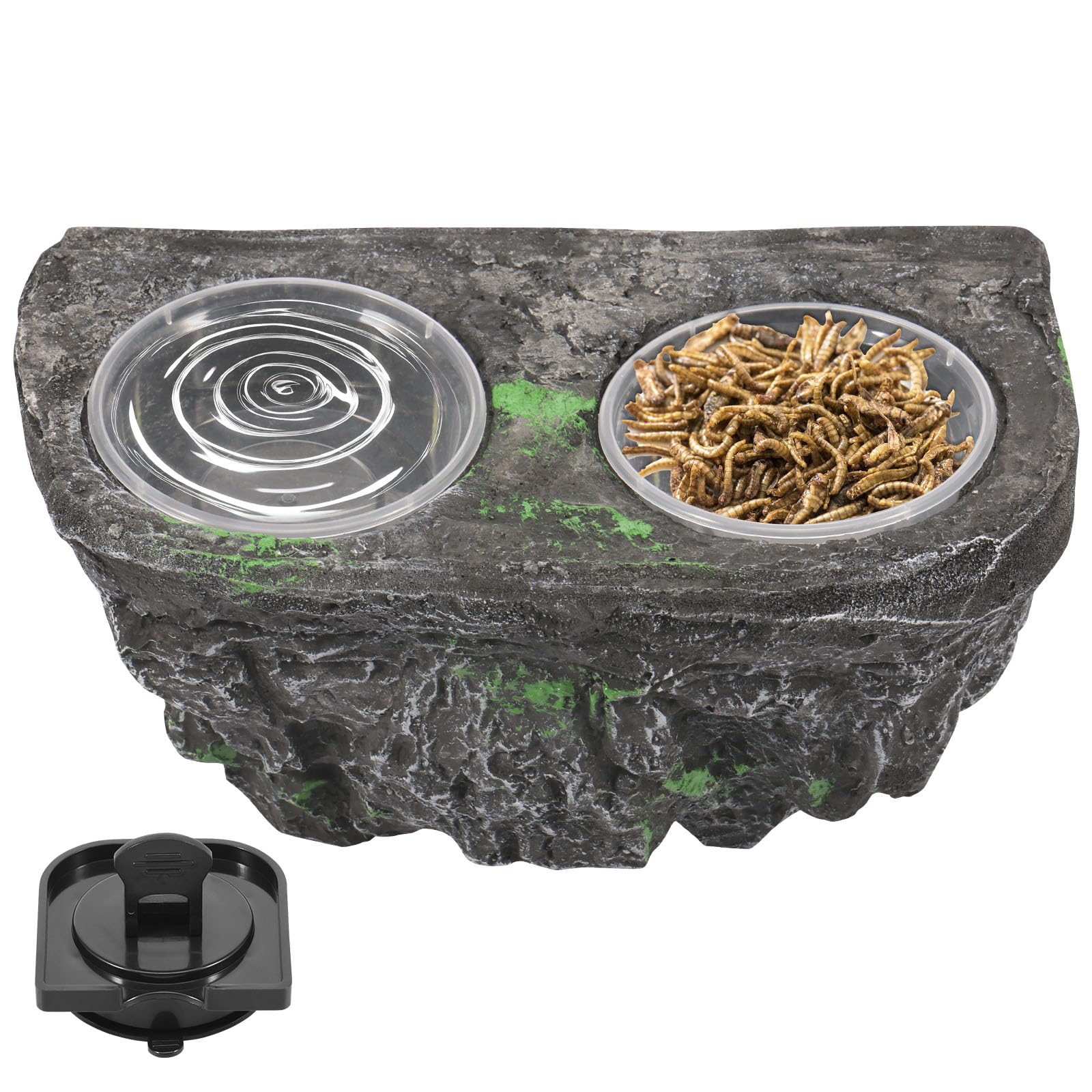 MENIBBLER Reptile Feeding Ledge Stable Reptile Feeding Tray with Double Bowl, Space Saving Gecko Food Feeder for Lizards Crested Gecko Lizard Snakes Tortoise Spiders and Chameleons Pets
