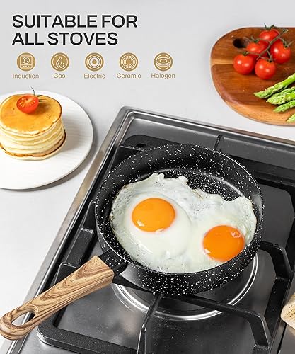 Miniatura 3 de MICHELANGELO Sartén de 8 pulgadas con tapa, sartén antiadherente de granito blanco, sartén pequeña con mango de baquelita, sin PFAS PFOA y PTFE