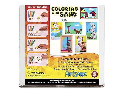 Miniatura 2 de Activa ArtiSands Pets Sand Art Board Kit de manualidades, 6 diseños y 10 colores de arena  Incluye caja de almacenamiento bandeja para manualidades