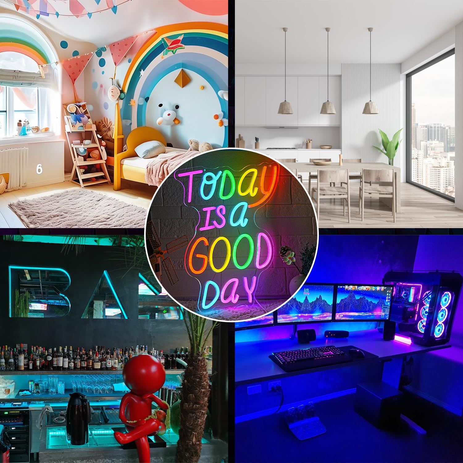 Heute ist ein guter Tag Neon Zeichen Brief Neon Licht Bunte Worte Neon Licht Zeichen Motivation LED Licht Zeichen für Bar Café Restaurant Büro Wohnzimmer