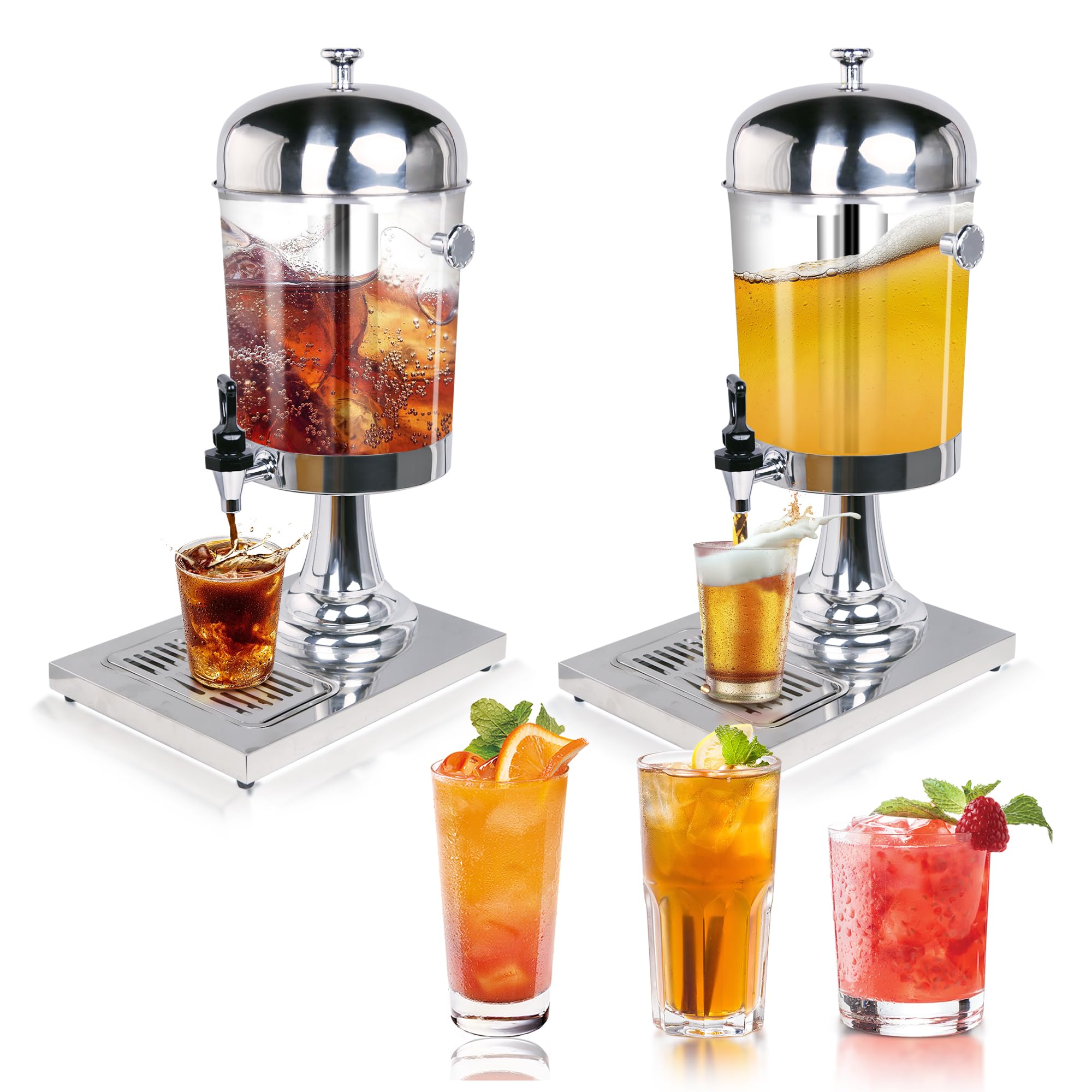 Hakka Deux distributeurs de boissons de 8 L avec robinet, distributeur de jus, distributeur de boissons en acier inoxydable étanche, distributeur d'alcool/cocktail/lait/eau pour boissons froides et