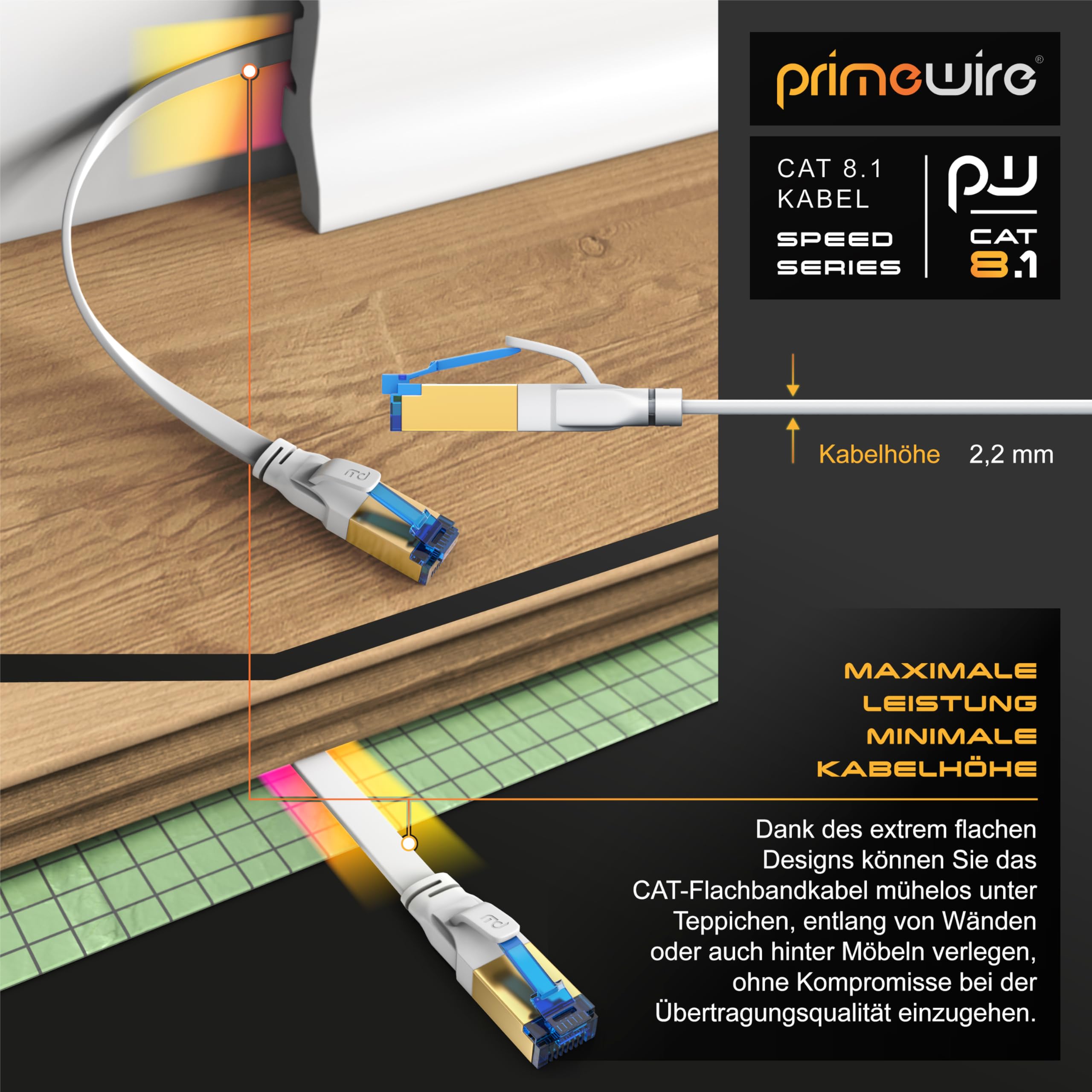 CSL - 10 m kabel sieciowy płaski 40 Gbits - LAN krosowy - CAT 8 Gigabit RJ45 Ethernet Cable - prędkość światłowodowa 40000 Mbits - kable Cat 6 i Cat 7