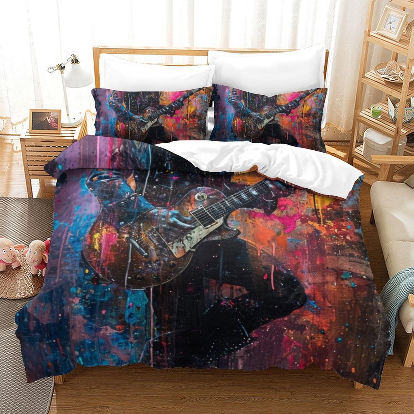 Parure de lit guitare 3D pour une ambiance rock et moderne