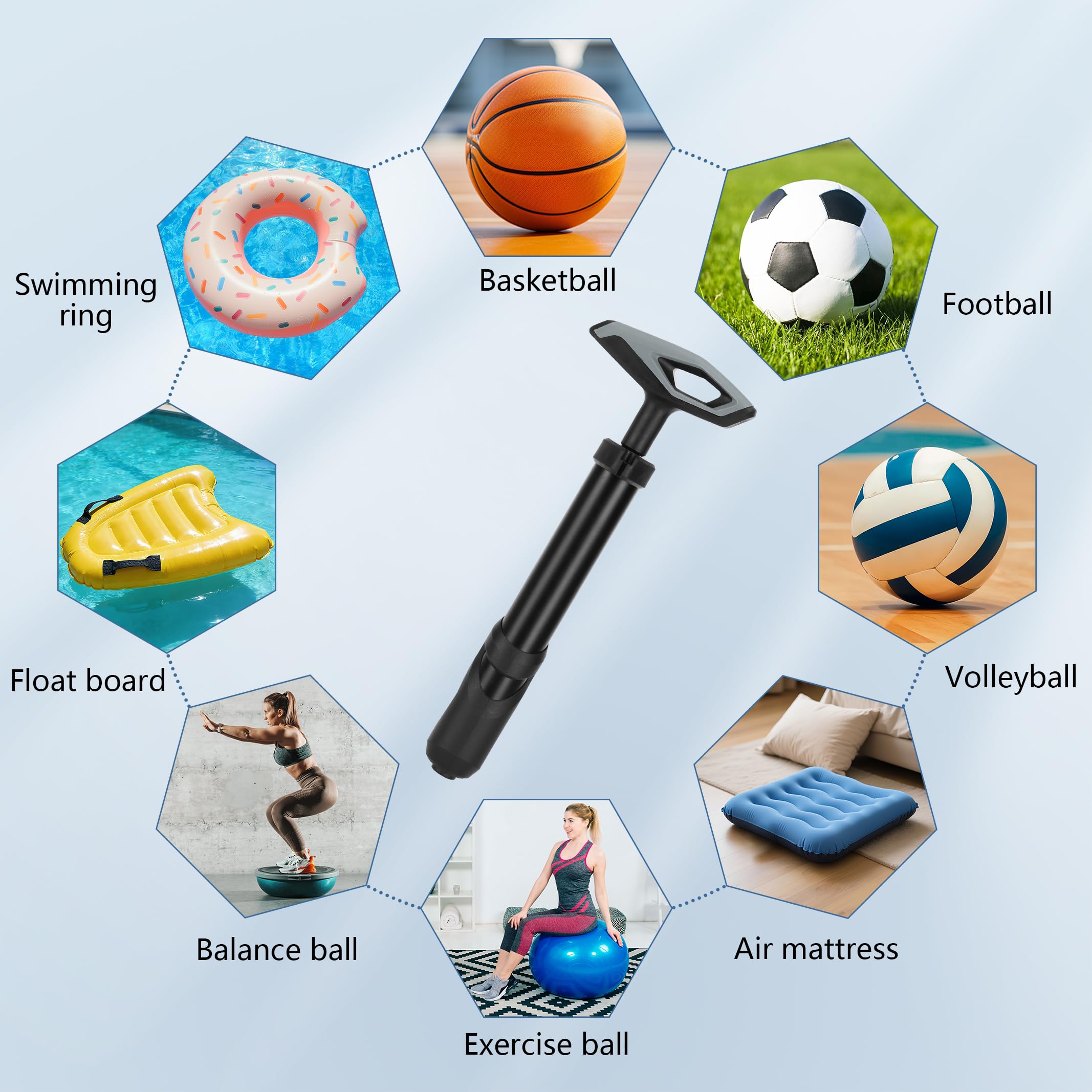 Alyvisun Pompe à Ballon avec Poignée, Kit de Pompe Ballon Portable, Pompe à Main avec Aiguille et Tuyau d'extension pour Basket-ball, Volleyball, Ballon, Tube en alliage d'aluminium durable