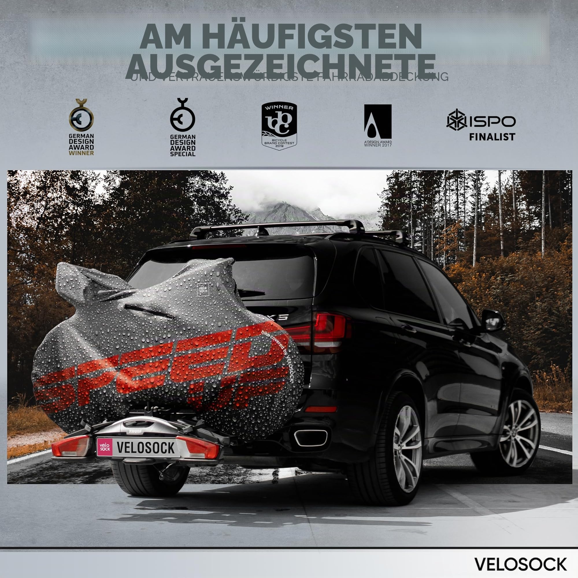 VELOSOCK Fahrradabdeckung für Gepäckträger Motion Wave – vollständiger Fahrradschutz, reisefreundlich, wasserabweisend und langlebig – für Rennräder