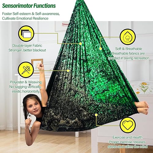 Miniatura 32 de Columpio sensorial para niños y adultos con capacidad para hasta 300 libras en interiores y exteriores, columpio de terapia de doble capa con kit