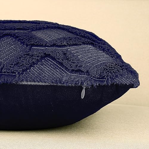 Miniatura 6 de Henzxi Juego de 2 fundas de almohada de 18 x 18 pulgadas, fundas de cojín decorativas de granja, cuadradas, bohemias con terciopelo sintético, lana