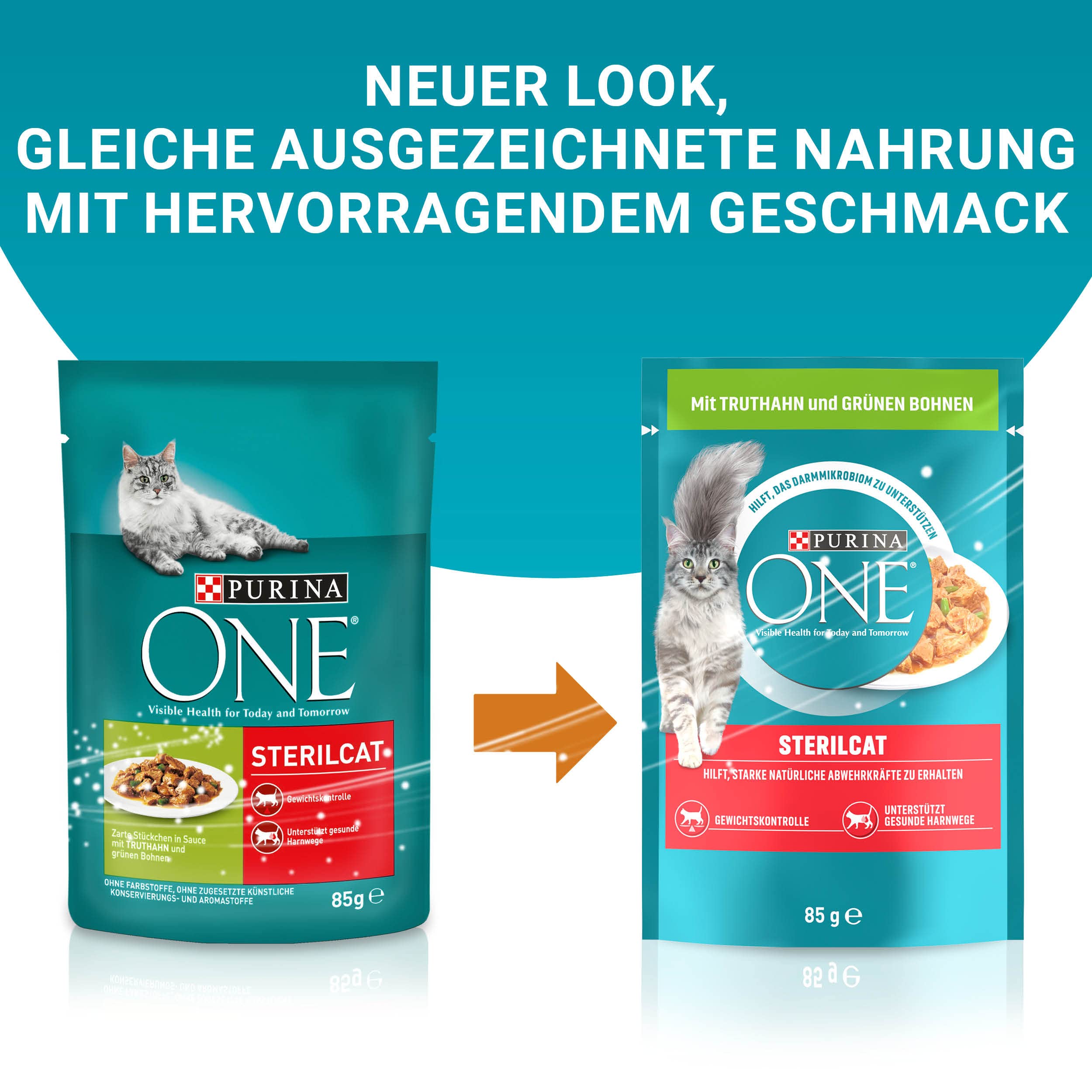 PURINA ONE Sensitive Katzenfutter nass, zarte Stückchen in Sauce mit Huhn, 26er Pack (26 x 85g) & STERILCAT Katzenfutter nass, zarte Stückchen in Sauce