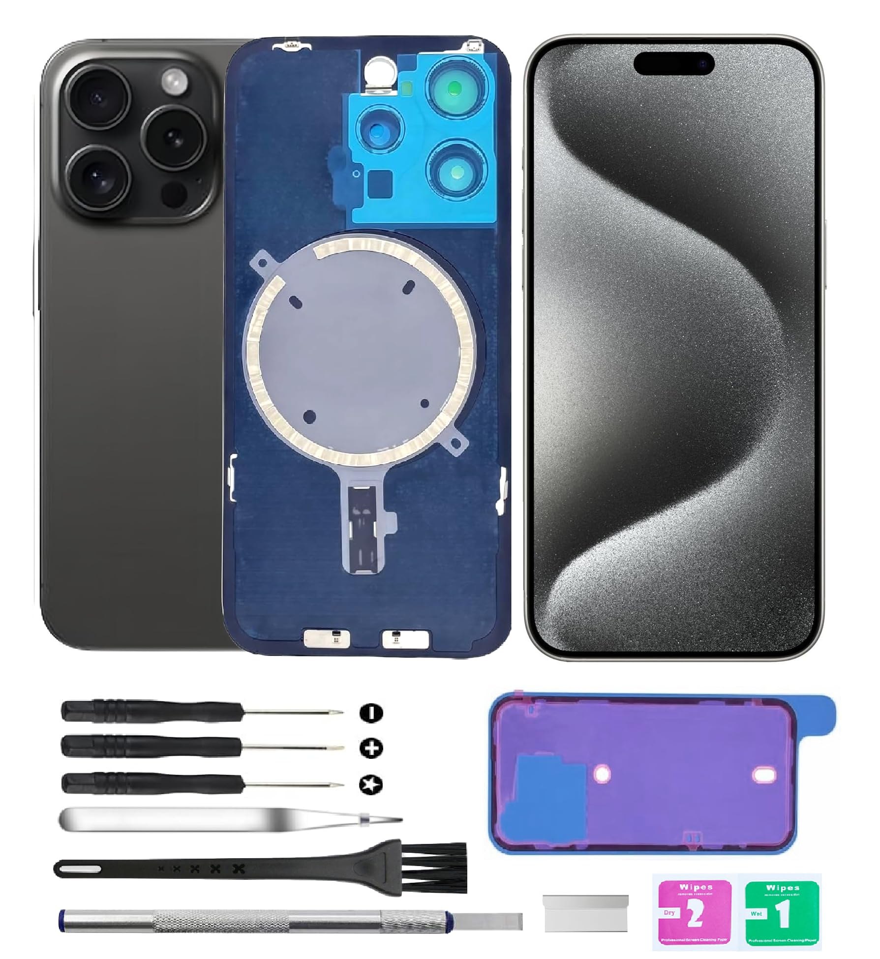 Vitre arrière iPhone 15 Pro noire de rechange avec support objectif