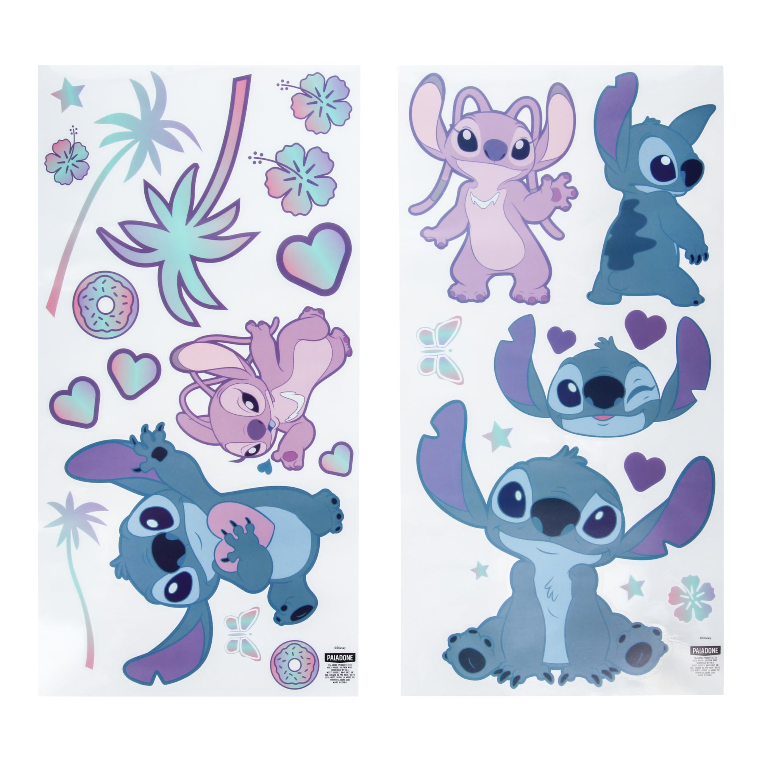 Stitch and Angel Oficjalne licencjonowane naklejki ścienne do pokoju dziecięcego Disneya, wielokrotnego użytku, postać z kreskówki, pokój zabaw, naklejki dekoracje dla chłopców i dziewcząt, różowe i