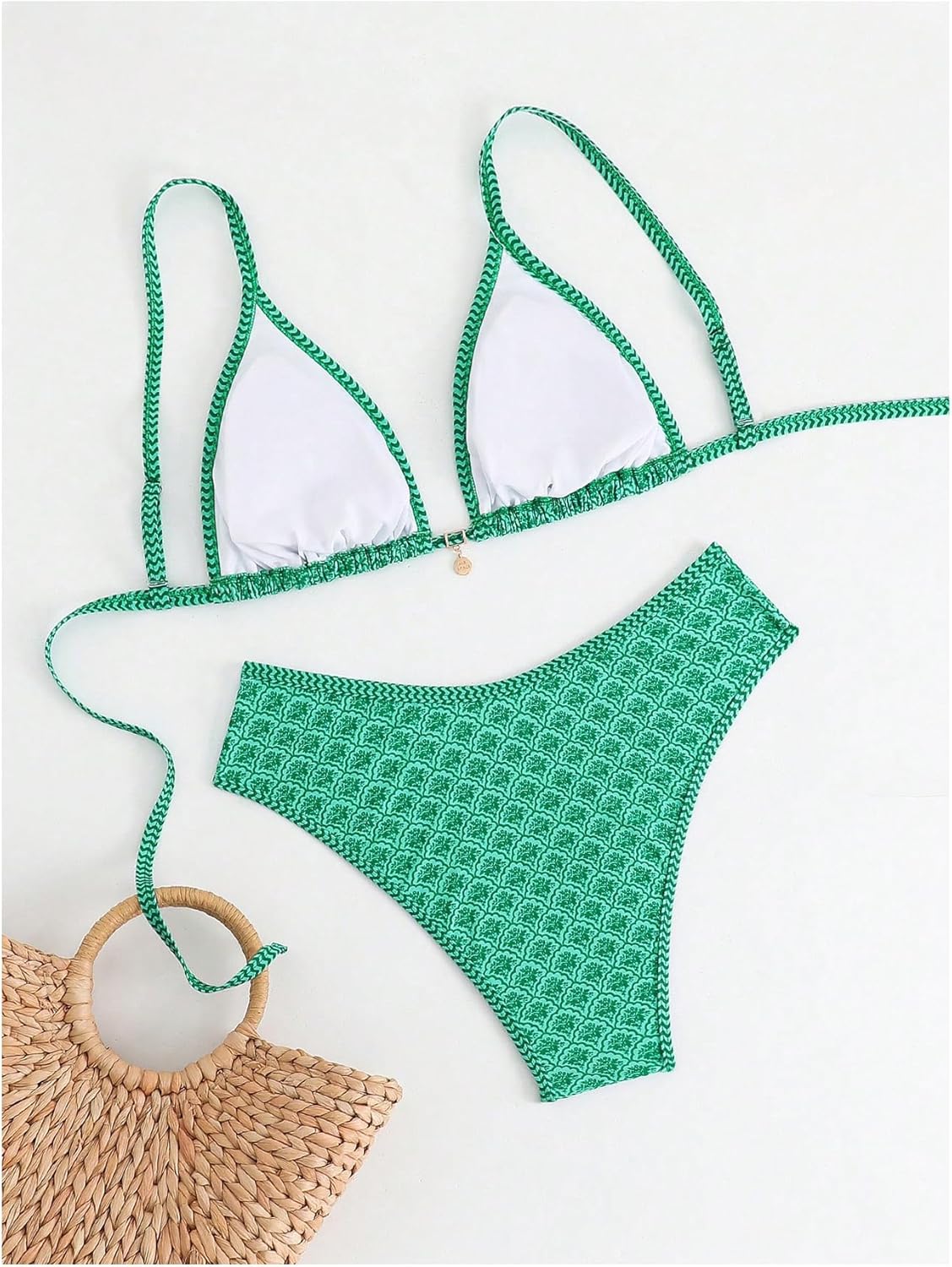 MakeMeChic Women's Plus Size 2 Piece Bikini Set Floral Triangle Tie Back Bathing Suit Swimsuit