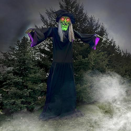 Miniatura 2 de Haunted Hill Farm Bruja parlante animatrónica de 15 pies con luces activadas por tacto y sonido, funciona con pilas, decoración de Halloween al aire