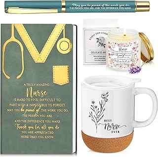 4 Pcs Nurse Gifts Set Nurse Week Appreciation Gifts Notebook Coffee Mug Scented Candle Ballpoint Pen for Coworker Employee Medical Assistant Women Men