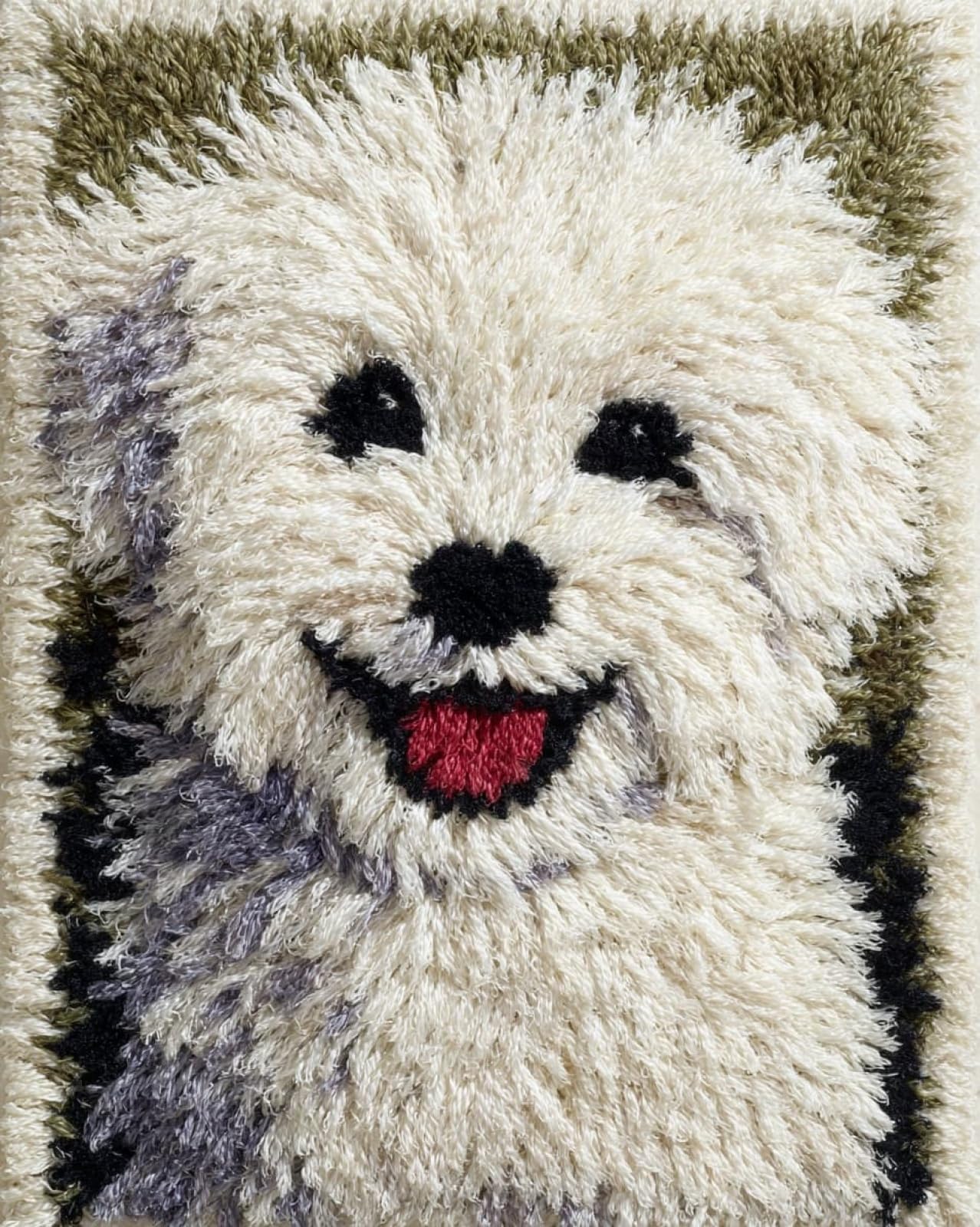Wallphantom Latch Hook Rug Kits for Adults,Happy Maltese,Rug Making Kits Embroidery DIY Crochet Yarn for Beginners,Kids Craft Creative Gift,80x160cm