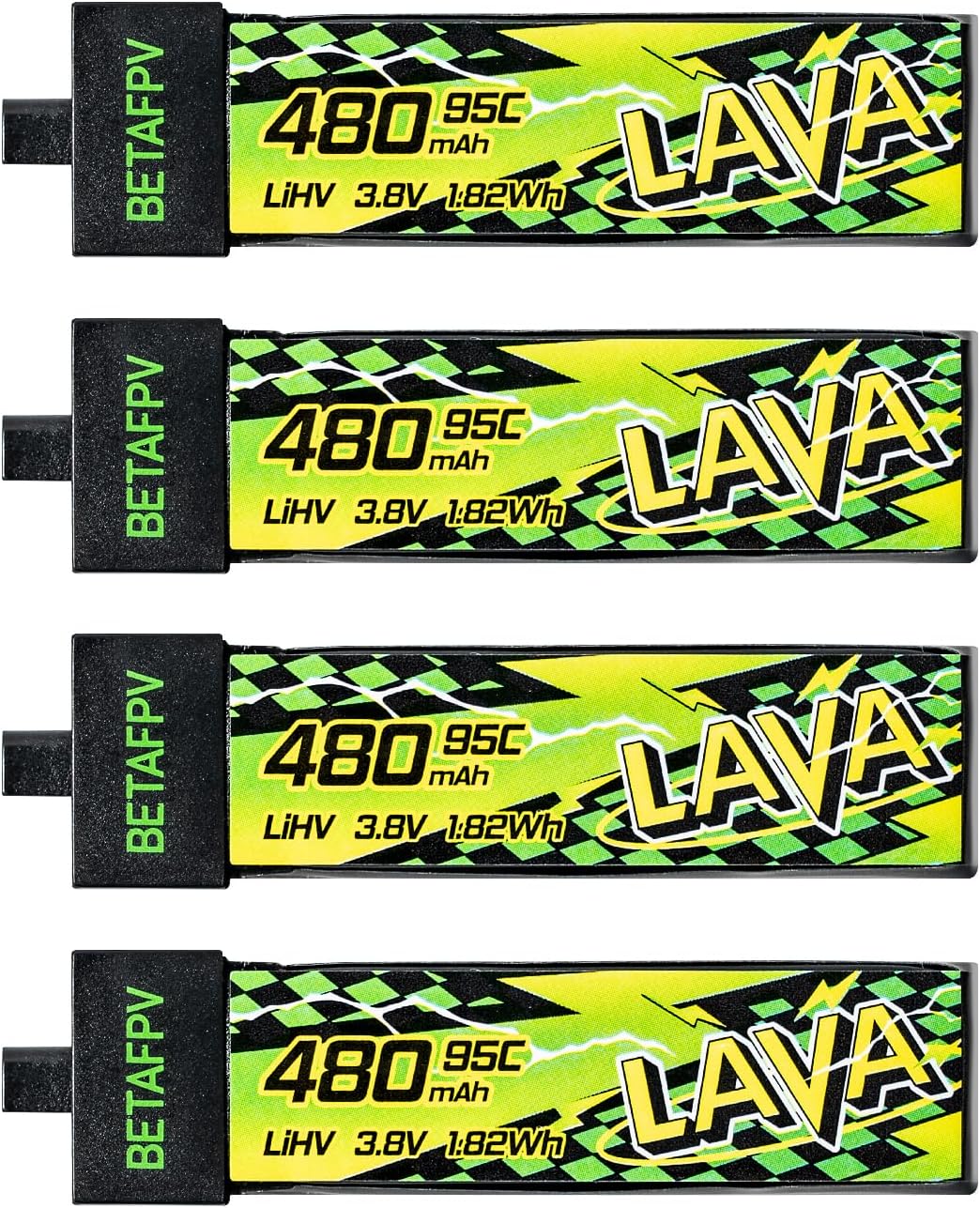 BETAFPV 4pcs Lava II 1S 480mAh Battery 3.8V 95C LiHV Battery with BT2.0 Connector Compatible with 1-2S Tiny Whoop Drone Quadcopter Like Air75, Meteor75 Pro, Cetus Pro, Cetus X Brushless Drones