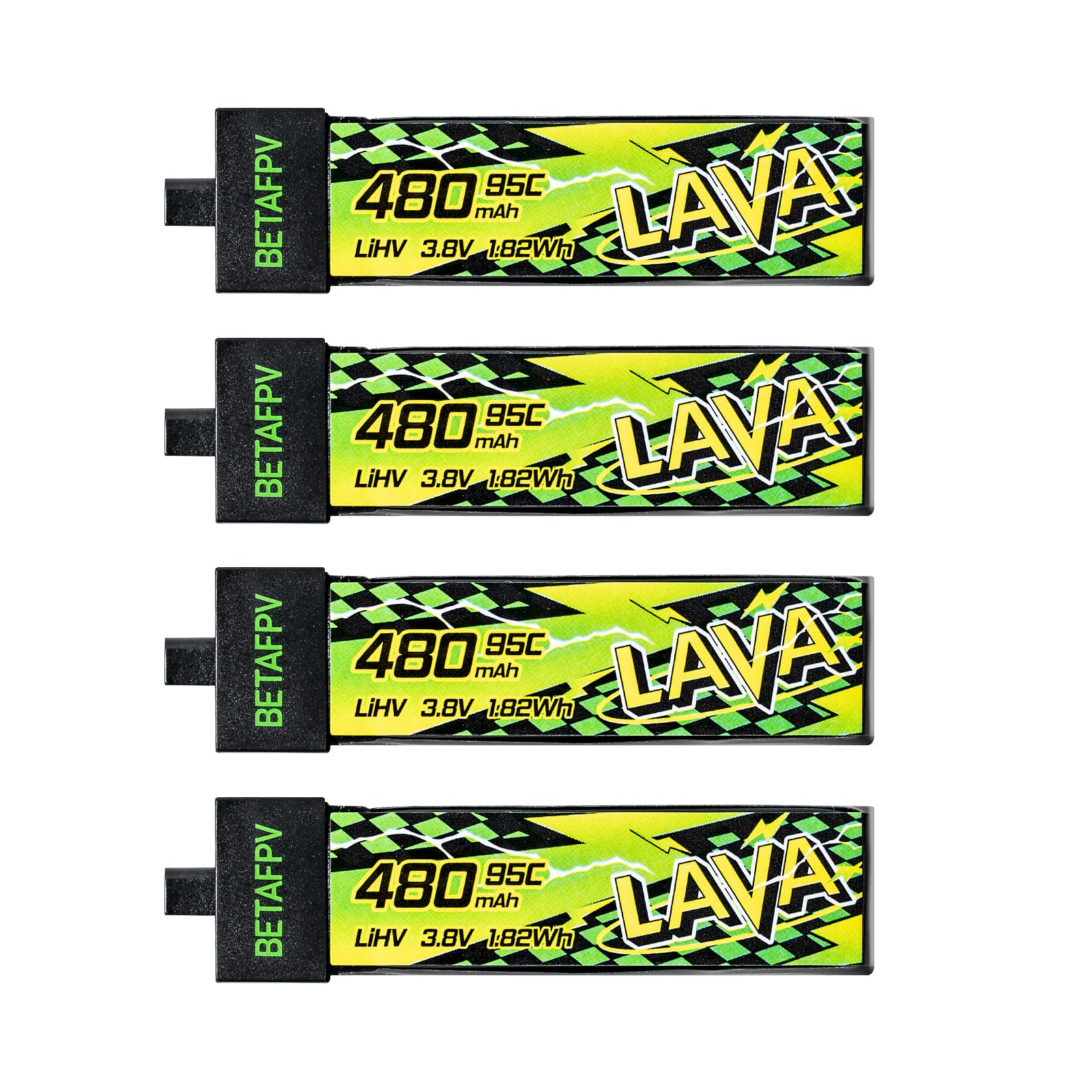 BETAFPV 4pcs LAVA II 1S 480mAh Battery 3.8V 95C LiHV Battery with BT2.0 Connector Compatible with 1-2S Tiny Whoop Drone Quadcopter Like Air75, Meteor75 Pro, Cetus Pro, Cetus X Brushless Drones