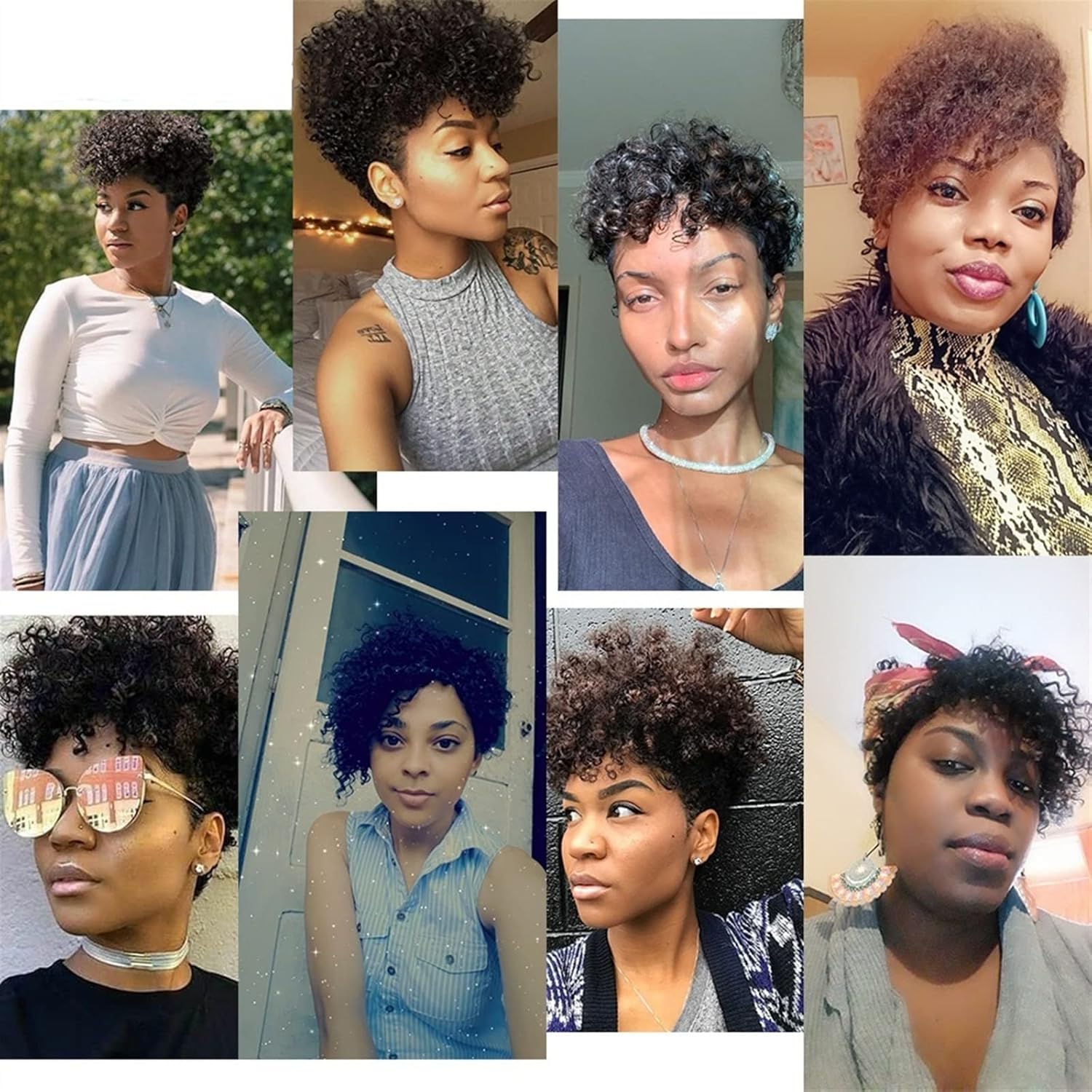 合成ウィッグ ショート カーリー アフロ人毛ウィッグ 黒人女性用 8インチ ふわふわ ピクシーカット かつら ナチュラル サイド バ