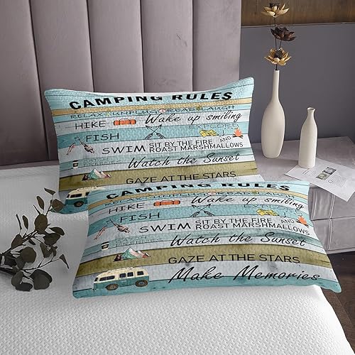Miniatura 3 de Manfei Colcha de reglas de campamento para niños, tamaño individual, remolques de viaje para caravana, caravana, caravana, con 1 funda de almohada,