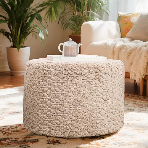 Round Pouf Ottoman 20 x 20 x 14 Inches Boho
