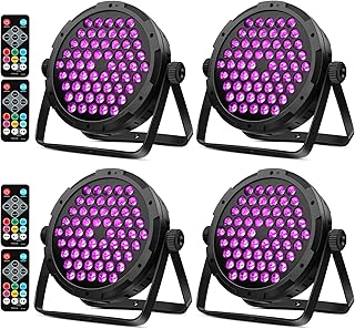 60LED Stage Par Lights 4Pack: 90 Watts RGB Color Changing - Sound Activated Remote & DMX Control for DJ - Uplighting for Events Wedding Home Party Dance Floor Music Light Show Band Performance