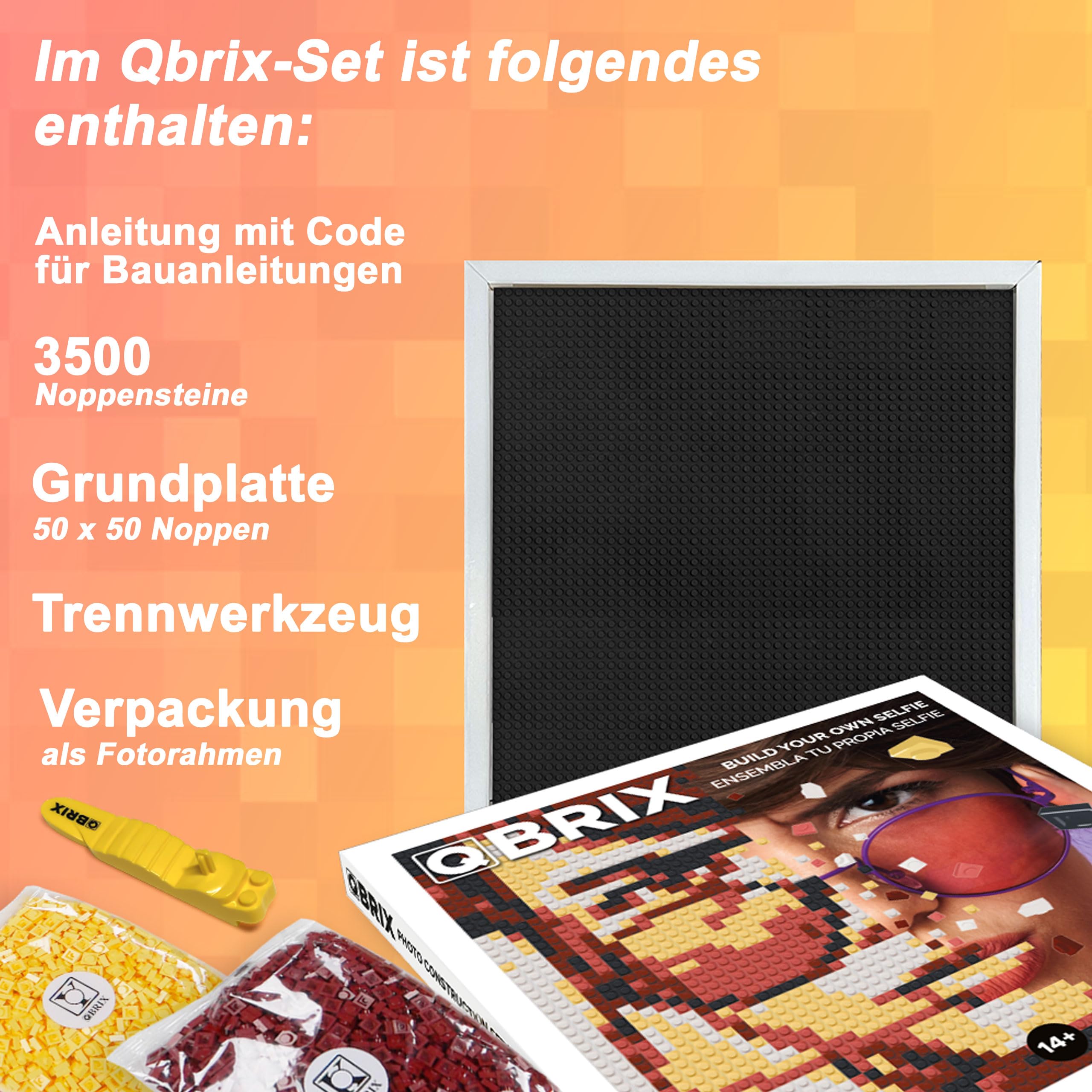 QBRIX Solar- Klemmbaustein Mosaik Foto Bausatz, personalisiertes Geschenk, Benutzerdefiniert, Bild Baukasten, Bauset, Pixel Art Kunst Steckbaustein Gemälde…