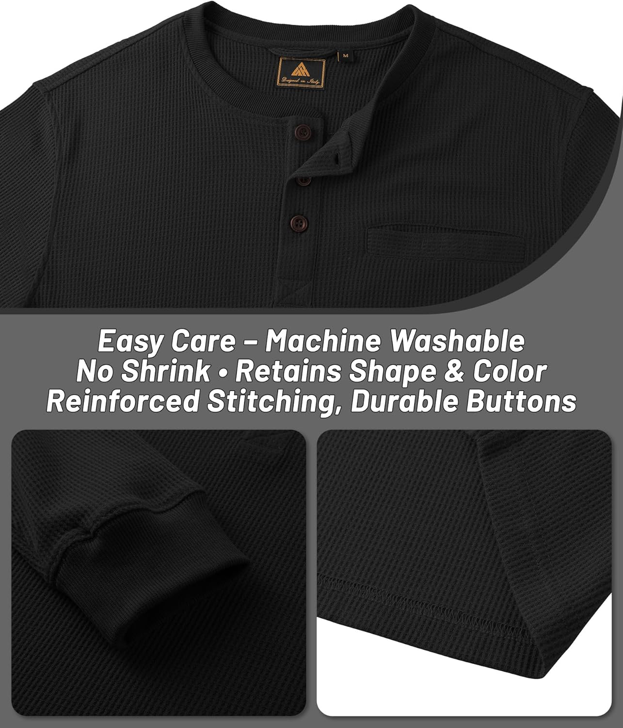 ZITY Long Sleeve Henley Shirts for Men Casual Waffle Thermal Fashion Pullover 3-Button T-Shirt with Pocket - Image 4