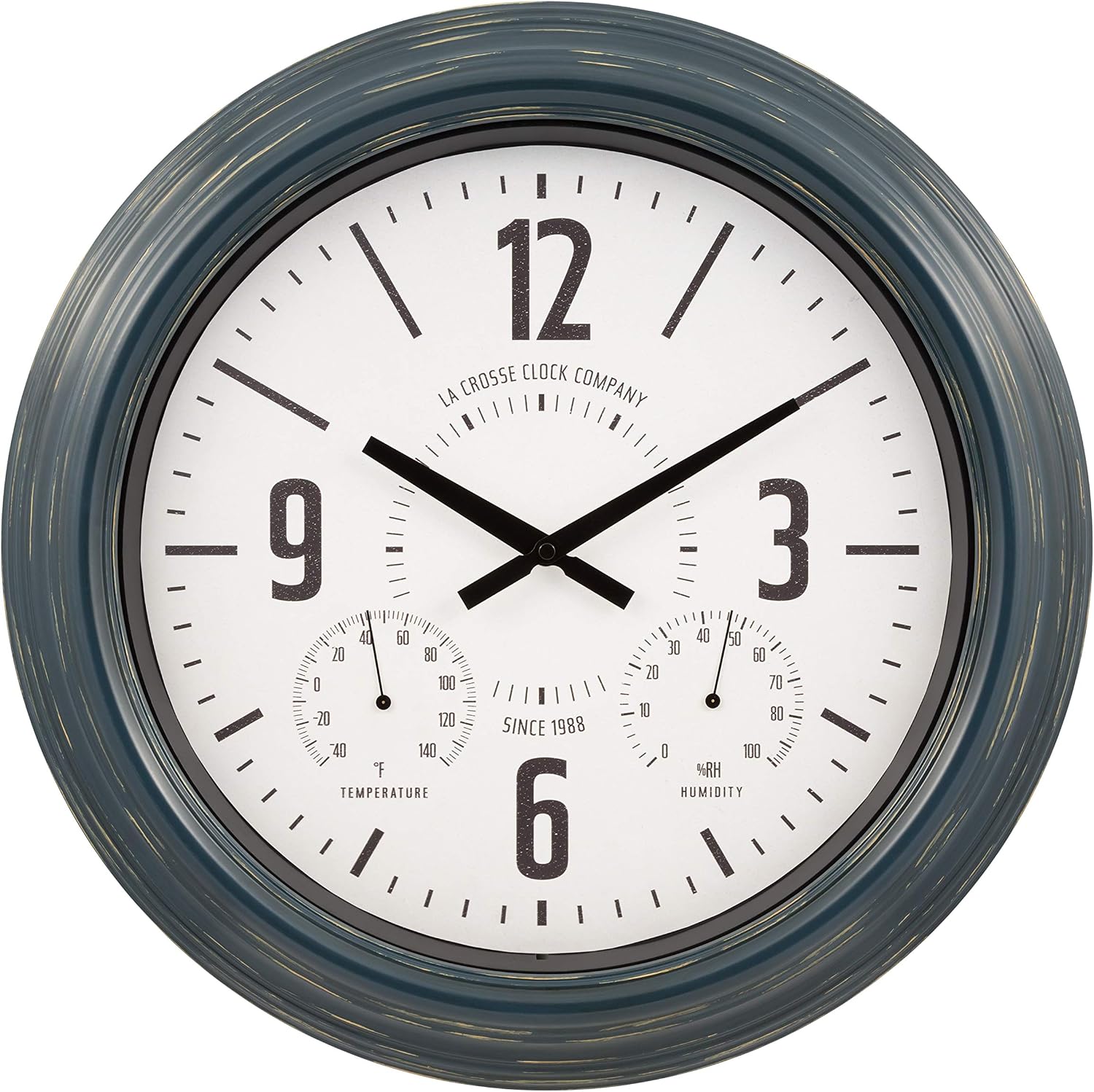 La Crosse Technology Orologio Da Parete Hamilton 18" – Analogico Al Quarzo Con Termometro E Umidostato, Cornice In Metallo Blu Navy