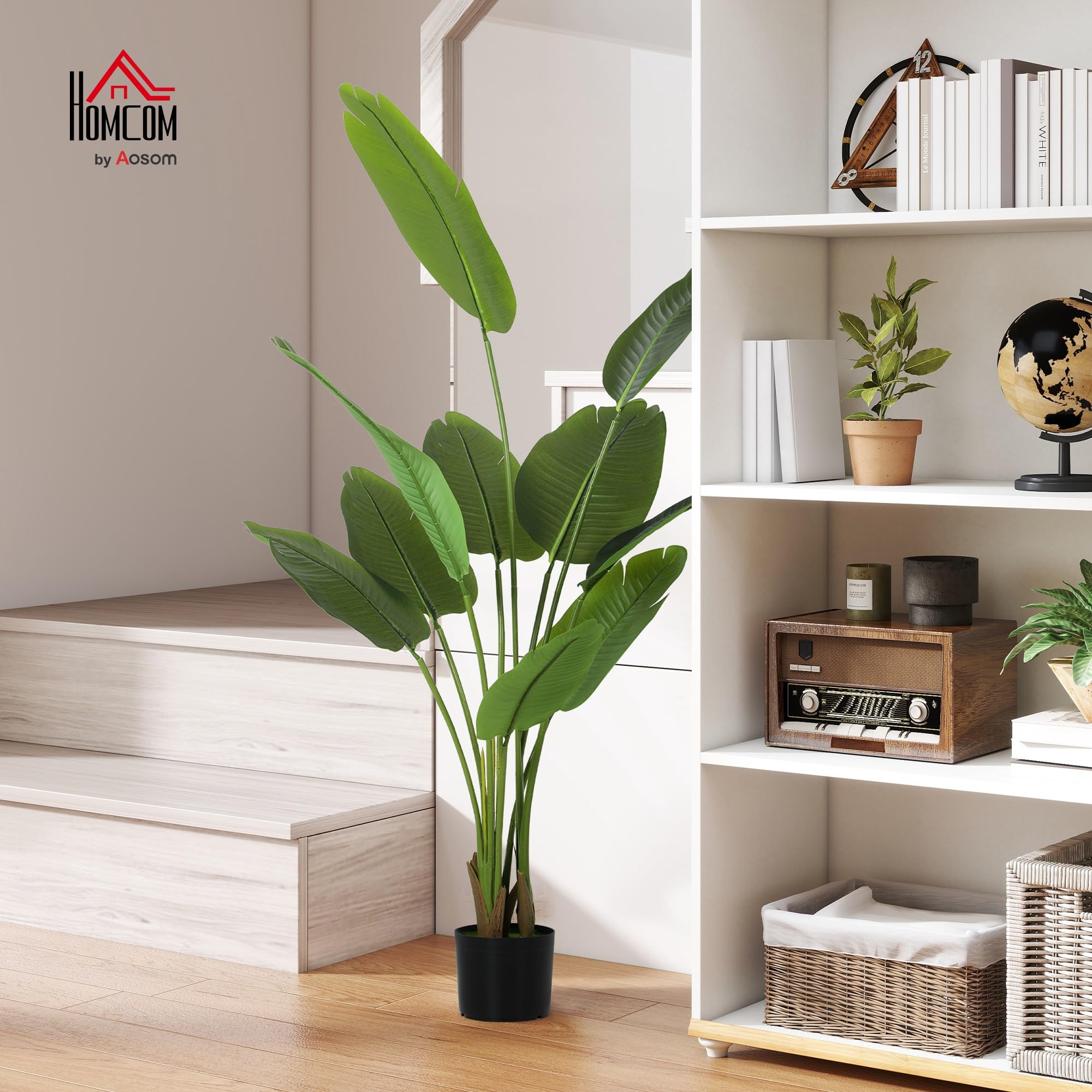 HOMCOM Planta Artificial Decorativa 160 cm Planta Artificial Ave del Paraíso con Maceta y Hojas Árbol Plástico de Interior y Exterior Decoración para Hogar Oficina Casa Balcón Dormitorio Verde