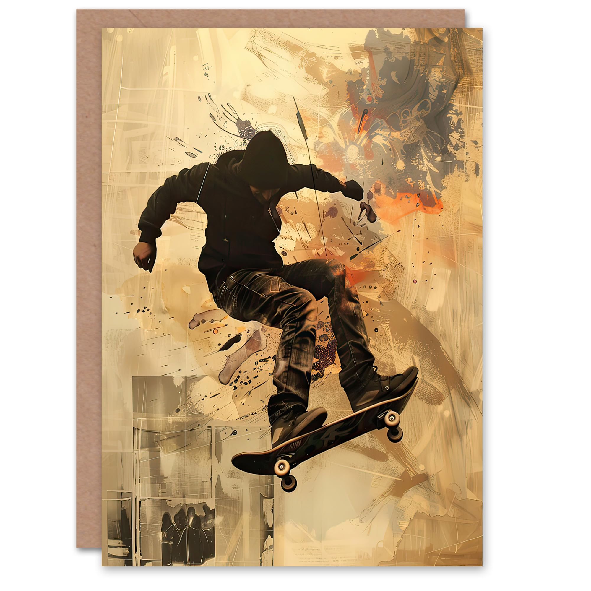 Artery8 Greeting Card Skateboarder Portrait Street Art Modern Blank For Him Or Her Art Birthday Card