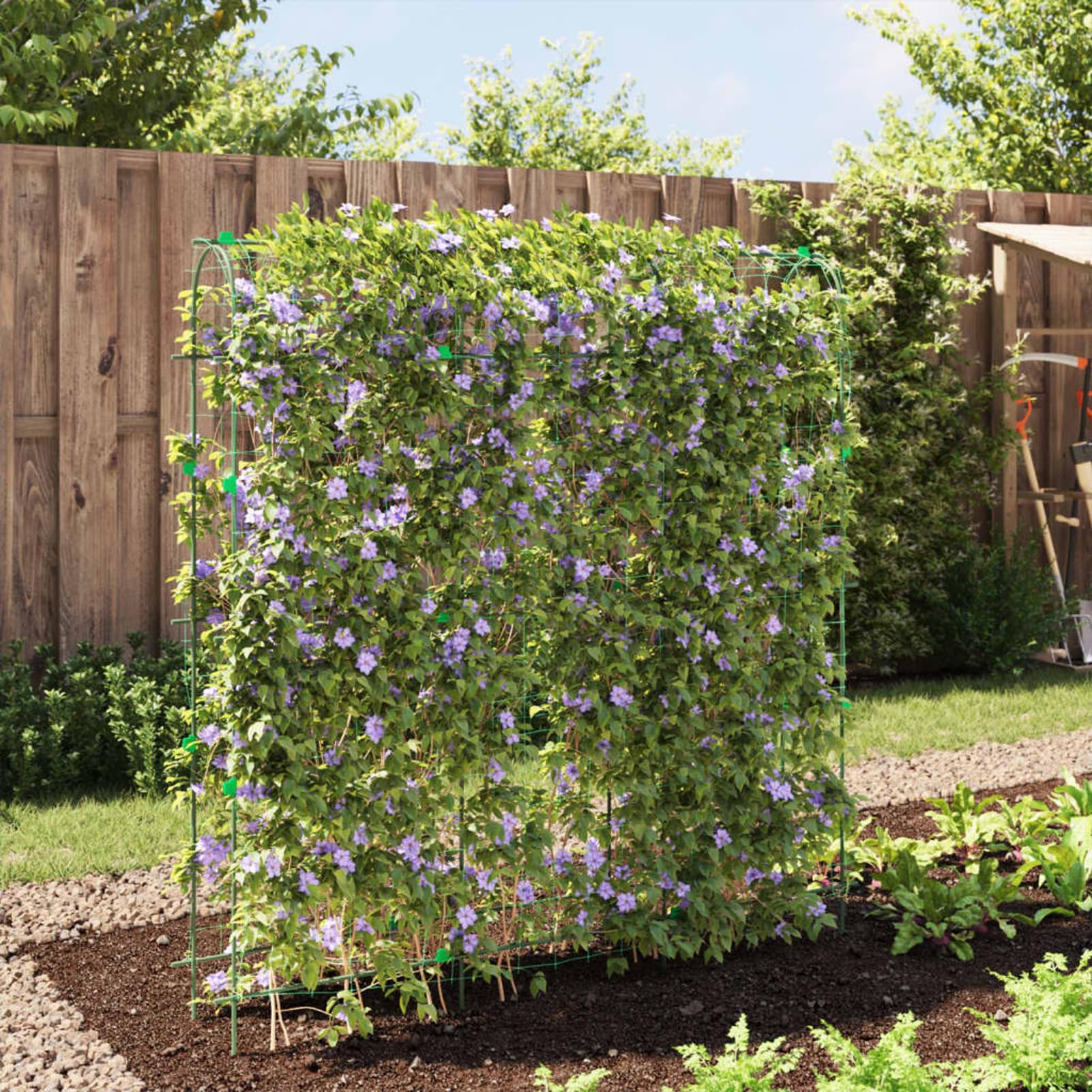 Gecheer Traliccio per Piante rampicanti, Struttura a U 181x31x182,5 cm in Acciaio con Rivestimento PE, Rete in PE e Clip in PP, per orto, Giardino e Coltivazione di UVA, Piselli, cetrioli e Rose